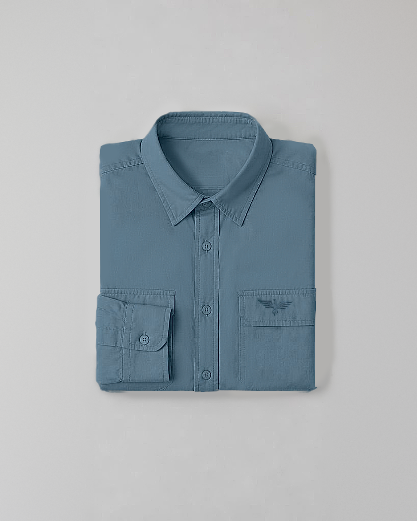 Men's Blue Cotton-Lycra Shirt