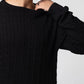 side angle view of men black crew neck knit sweater