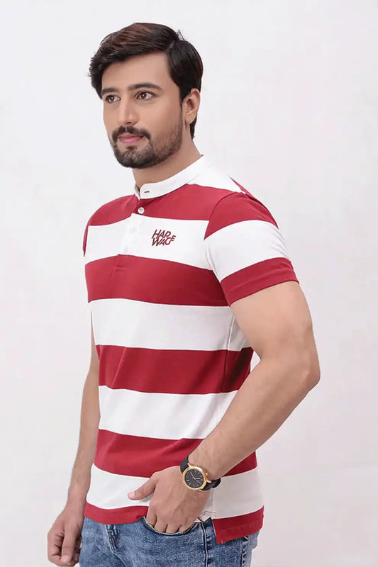 Men’s white stripe polo shirt