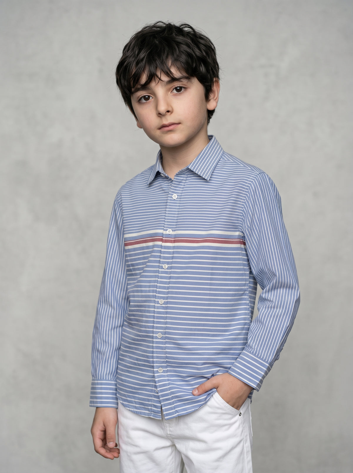 Boys’ Cotton Striped Button-Down Shirt - Sky Blue