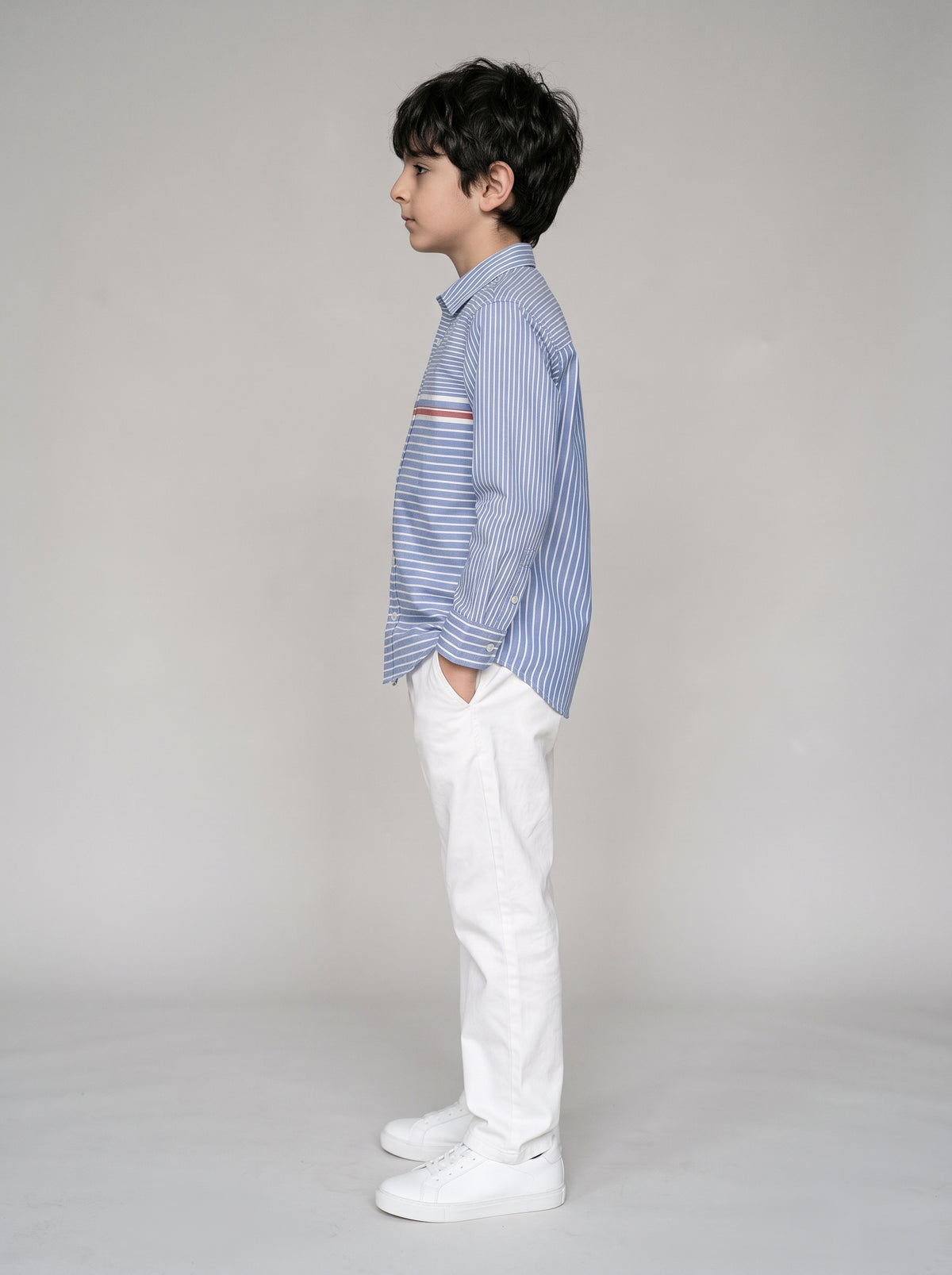 Boys’ Cotton Striped Button-Down Shirt - Sky Blue