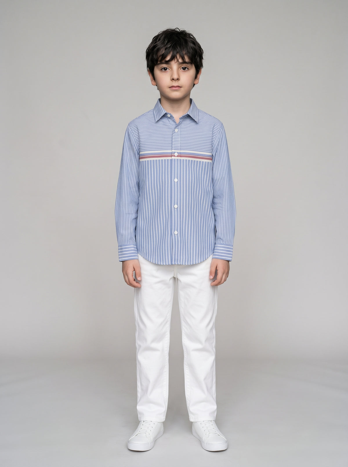 Boys’ Cotton Striped Button-Down Shirt - Sky Blue