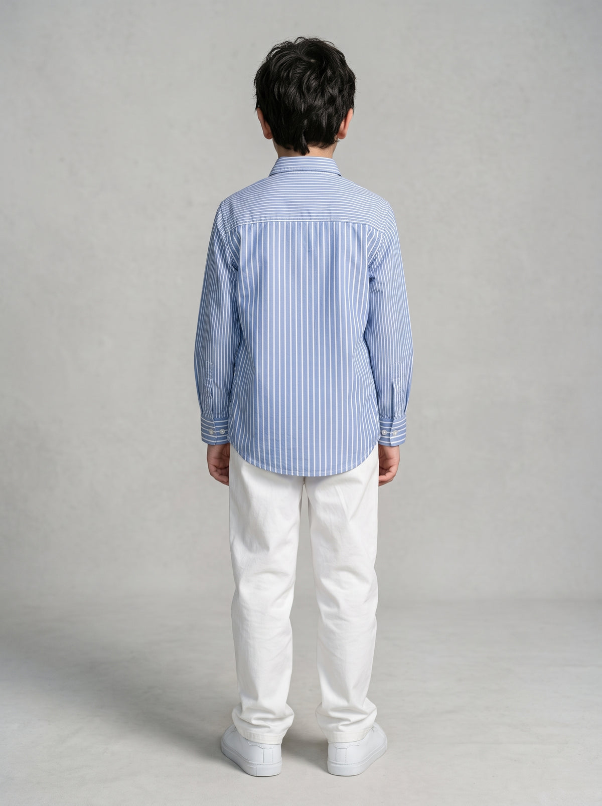 Boys’ Cotton Striped Button-Down Shirt - Sky Blue