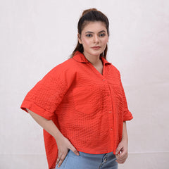 Women Basic Cropped Shirt – Red