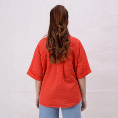 Women Basic Cropped Shirt – Red