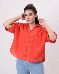 Women Basic Cropped Shirt – Red