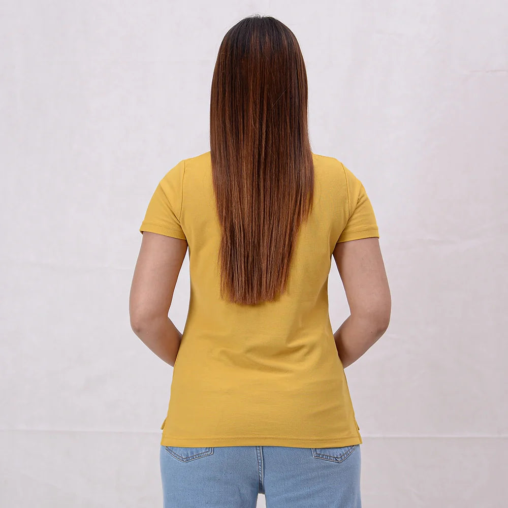 Women Basic Premium Polo Shirt - Primrose Yellow - Harwage