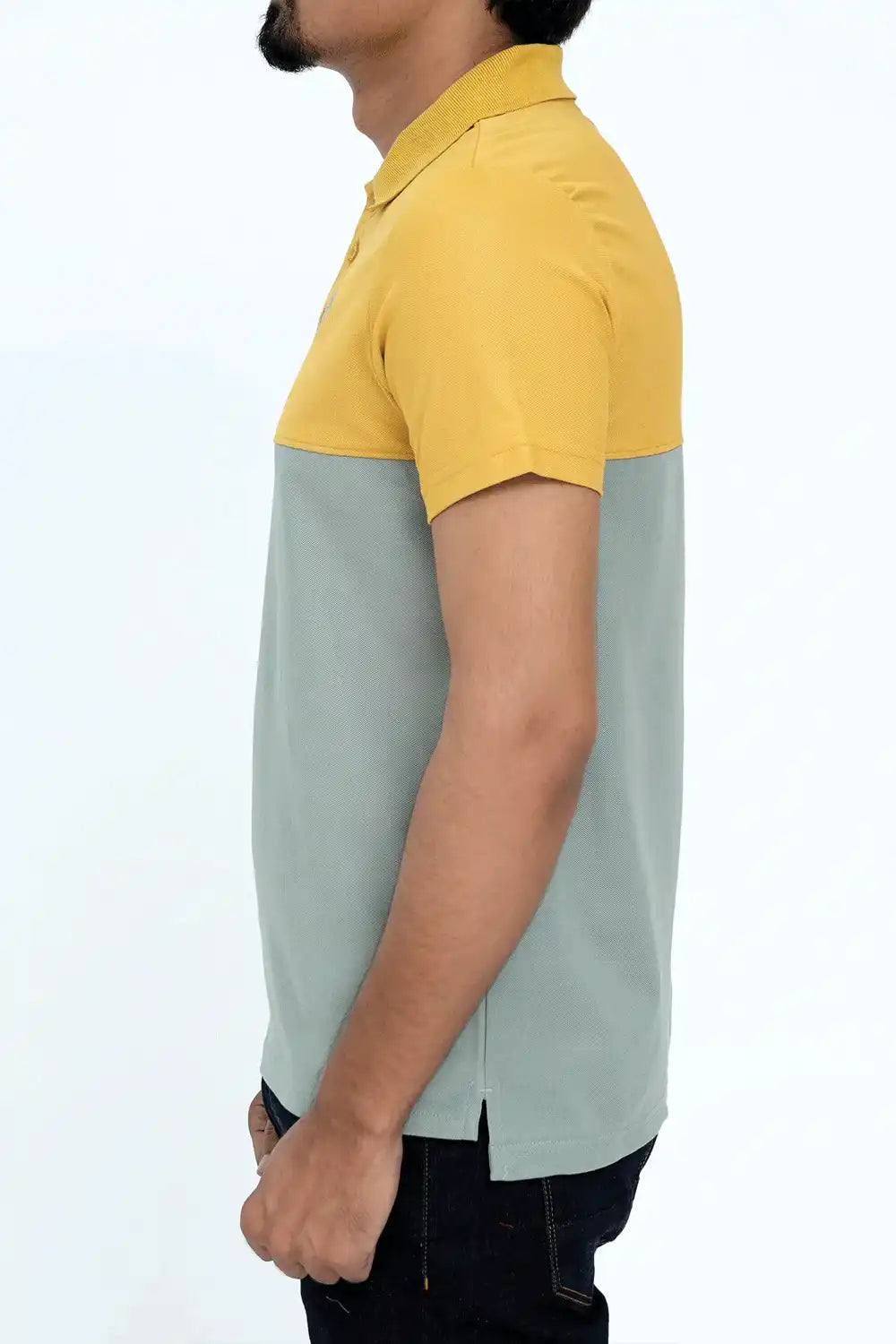 Two-tone yellow and gray polo shirt 