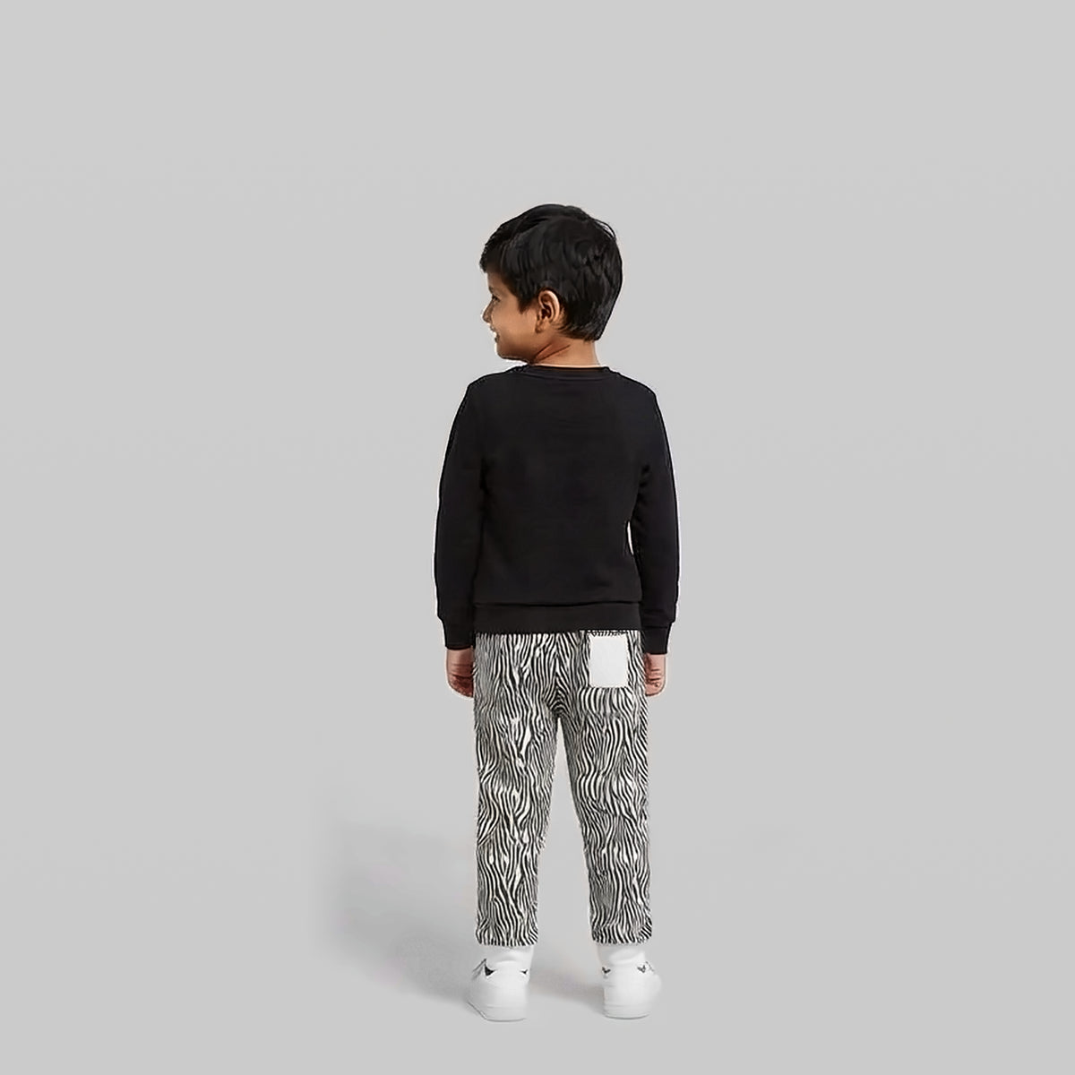Boys 100% Cotton Co-Ord Set - Black Graphic Sweatshirt & Zebra Joggers