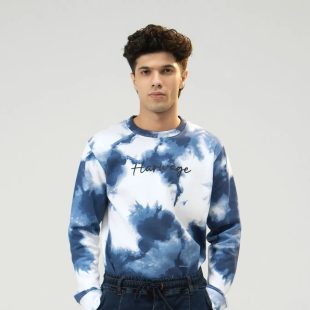 Men's Regular Fit Sweatshirt - Blue Tie-Dye Camouflage