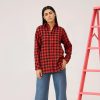 Women's Tunic Dress Shirt - Red Checkered