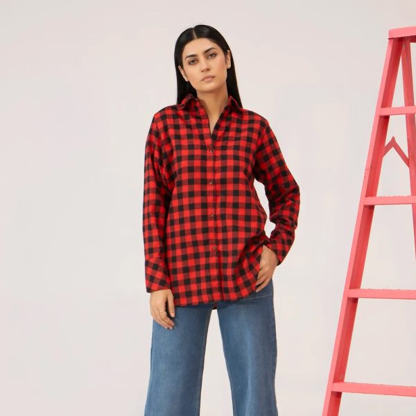 Women's Tunic Dress Shirt - Red Checkered