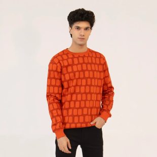 Men's Regular Fit Sweatshirt - Red Geometric