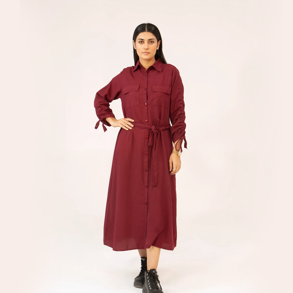 Women's Woven Long Dress - Maroon